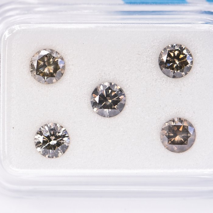 Ingen mindstepris - 5 pcs Diamant  (Naturfarvet)  - 1.11 ct - Rund - Fancy deep Grålig, Grønlig Gul - SI1, SI2 - International Gemological Institute (IGI)