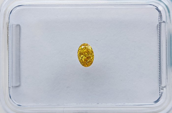 Ingen mindstepris - 1 pcs Diamant  (Naturfarvet)  - 0.12 ct - Oval - Fancy vivid Gul - VS2 - International Gemological Institute (IGI)