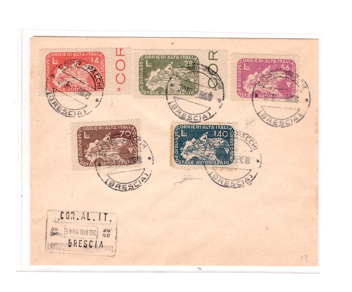 Italien Kongerige 1945/1945 - CORALIT brev med annullering på den sidste bekræftede dag. Diena - Sassone s.3002