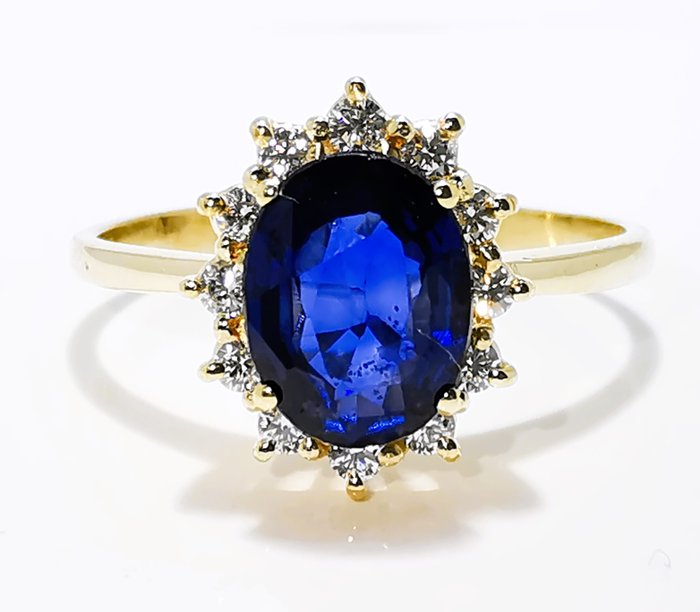 Ingen mindstepris - Ring - 14 karat Gulguld, Lady Di Ring 2.13ct Safir