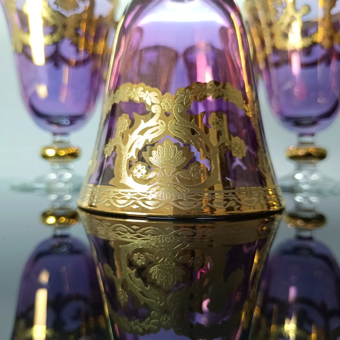 SECOLOVENTESIMO - Alterkalk (6) - Tulip Barocco Wine Glass - 24 kt guld - Håndmalet guldglas