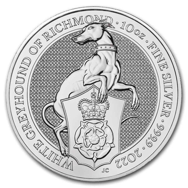 Storbritannien. 2022 10 oz £10 GBP UK Silver Queen's Beasts Greyhound BU