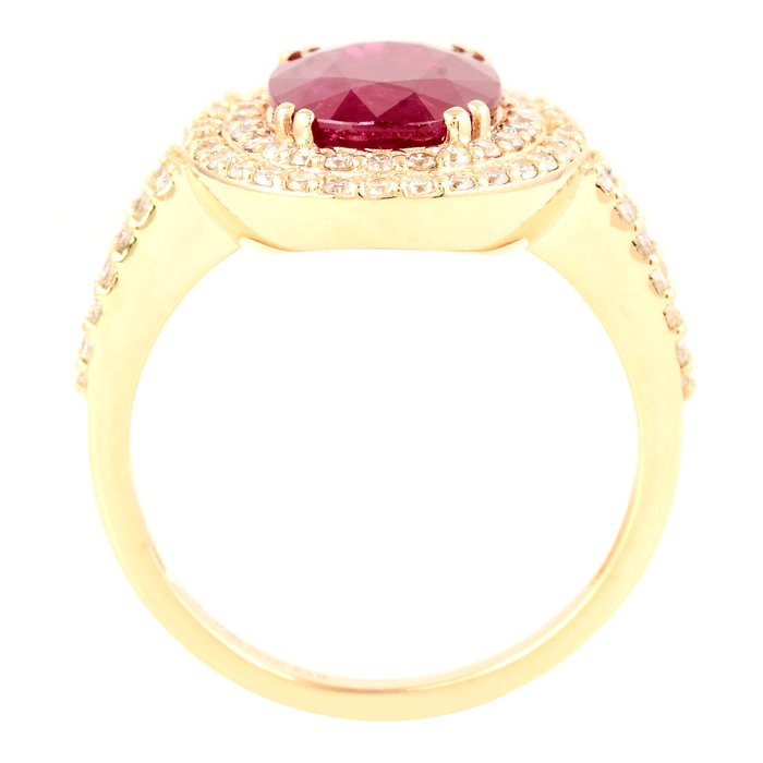 Ring - 14 karat Gulguld -  3.73ct. tw. Rubin - Diamant