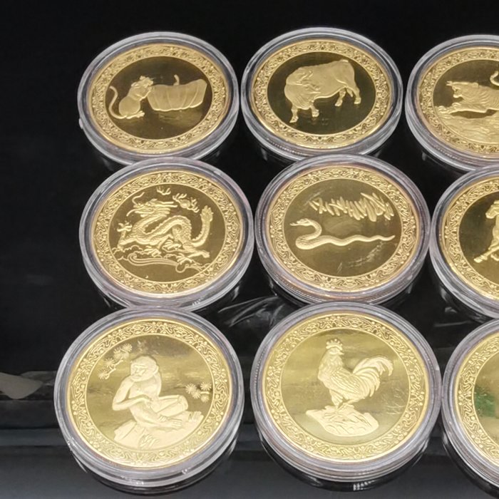 Kina. Medal ND Zodiac Theme Coins - Gold Plated -Complete set  (Ingen mindstepris)