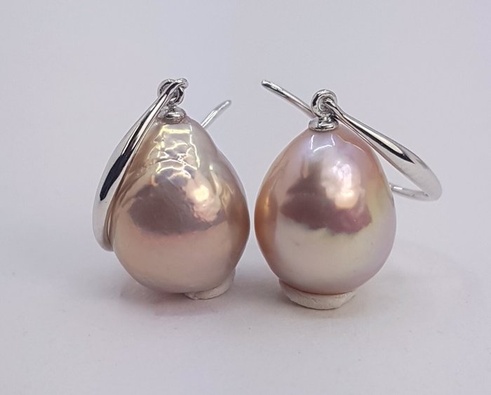 Ingen mindstepris - Øreringe - 14 karat Hvidguld - 9x10 mm Edison Pearls