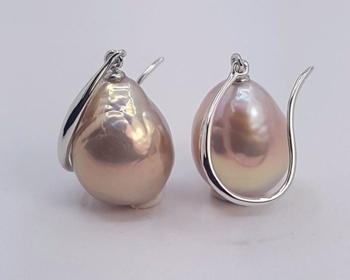 Ingen mindstepris - Øreringe - 14 karat Hvidguld - 9x10 mm Edison Pearls