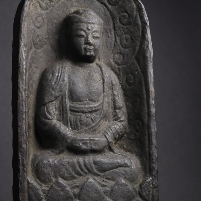 Amitabha Buddha 阿弥陀如来 Plaque - Statue Metal - Japan