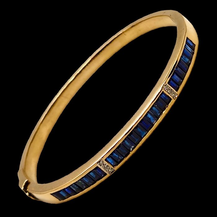 Armbånd - 18 kraat Gulguld Art Deco-armbånd i 18 karat guld med diamanter og safirer Safir