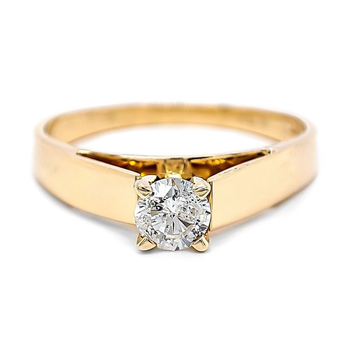 Ring - 14 karat Gulguld -  0.26ct. tw. Diamant (Natur)