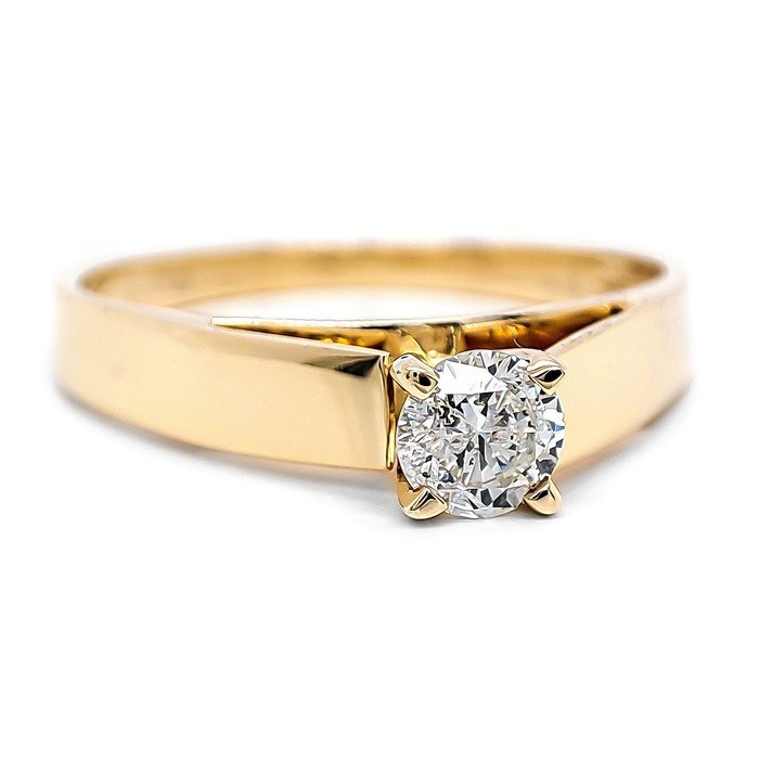 Ring - 14 karat Gulguld -  0.26ct. tw. Diamant (Natur)