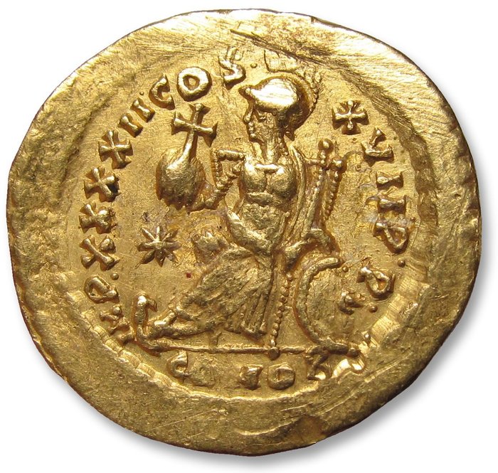 Romarriket Theodosius II (AD 402-450) Solidus Constantinople mint circa 443-450 AD - IMP XXXXII COS XVII P P -