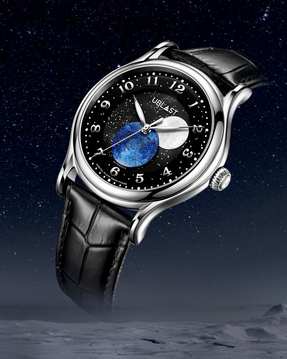 Ublast - " NO RESERVE PRICE " Orbital Plane - Automatic Moon Phase - Ingen mindstepris - REF.UBORPL42GDBK - Ltd. Edition - Mænd - Ny