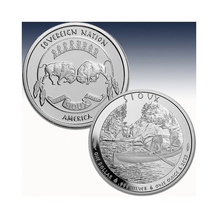 Verden. Silver medal ND Sioux Indian Chief Canoe 2023 , 1 Oz (.999)  (Ingen mindstepris)