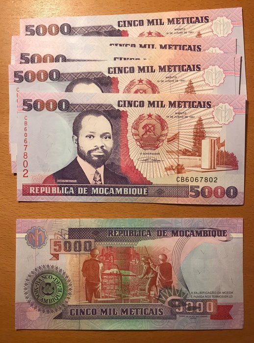 Mozambique. - 10 x 500, 1000, 5000 Metical 1991 (30 banknotes) - Pick 134, 135, 136  (Ingen mindstepris)