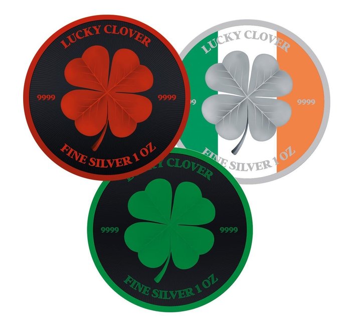 Niue. 2 Dollars 2023 Lucky Clover Irish Flag - Red-Green, 3x1 Oz (.999)