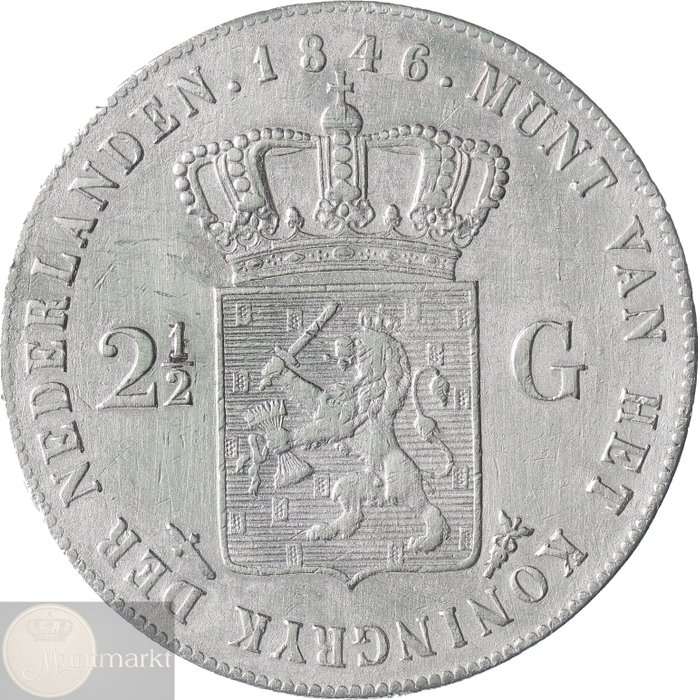 Holland. Willem II, III  Wilhelmina. 2 1/2 Gulden 1846 (Zwaard), 1850 en 1929 (3 verschillende vorsten)  (Ingen mindstepris)