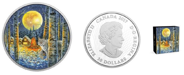 Canada. 30 Dollars 2017 Animals in the Moonlight - Lynx Luchs, 2 Oz (.999)