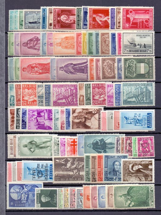 Belgien 1946/1951 - 6 Næsten komplette bind - OBP / COB 725 t/m 791 en 798/875 + BL29 + extra heraldieke leeuw