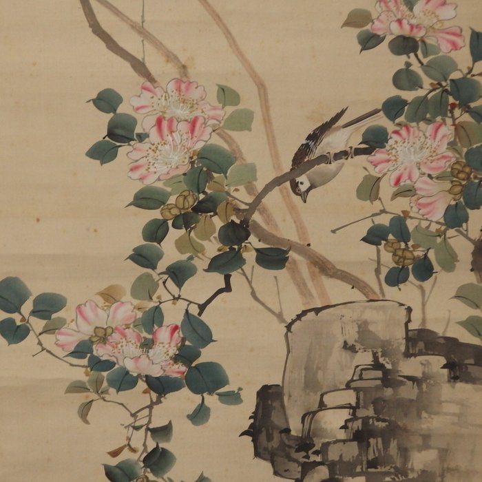 Hanging Scroll (Kakejiku) - Bird on Nandina Tree - Ritsuzan  笠山 - Japan  (Ingen mindstepris)