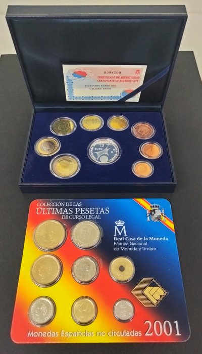 Spanien. Year Set (BU) / Proof Set 2001/2002 (2 sets)  (Ingen mindstepris)