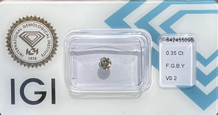 Ingen mindstepris - 1 pcs Diamant  (Naturfarvet)  - 0.35 ct - Rund - Fancy Brunlig, Grå Gul - VS2 - International Gemological Institute (IGI)