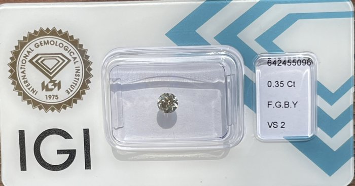 Ingen mindstepris - 1 pcs Diamant  (Naturfarvet)  - 0.35 ct - Rund - Fancy Brunlig, Grå Gul - VS2 - International Gemological Institute (IGI)