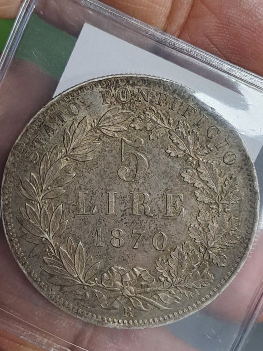 Italien, Kirkestaten. Pio IX (1846-1870). 5 Lire 1870