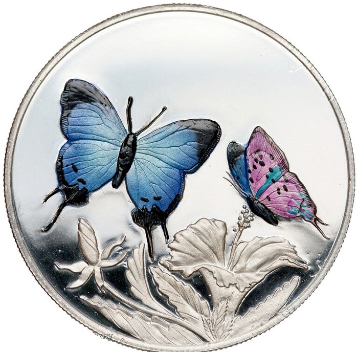 Turks- og Caicosøerne (Britisk Oversøisk Territorium). 20 Crowns 1999 "Hairstreak Butterflies", 1 Oz (.999) Proof  (Ingen mindstepris)