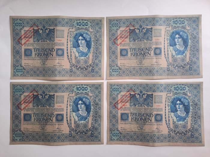 Østrig. - 4 x 1000 Kronen 1920 - Richter 199 - Overprint: "Ausgegeben nach dem 4. Oktober 1920"  (Ingen mindstepris)