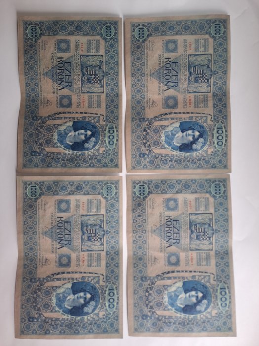 Østrig. - 4 x 1000 Kronen 1920 - Richter 199 - Overprint: "Ausgegeben nach dem 4. Oktober 1920"  (Ingen mindstepris)