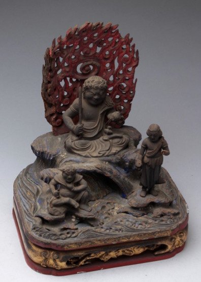 fint udformet træstatue, der forestiller Fudō Myō-ō (Acala) - Træ - Japan - Edo-perioden (1600-1868)