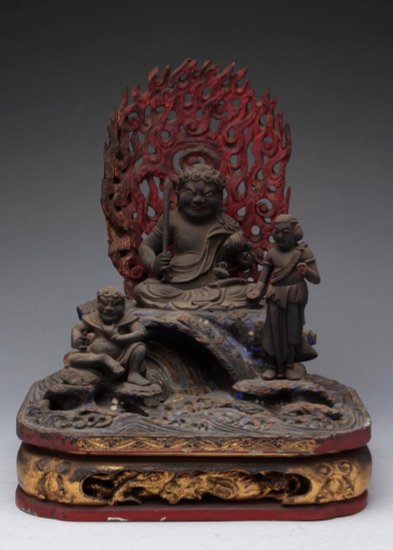 fint udformet træstatue, der forestiller Fudō Myō-ō (Acala) - Træ - Japan - Edo-perioden (1600-1868)