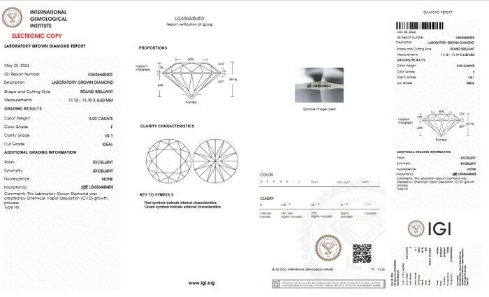 Ingen mindstepris - Ring - 14 karat Hvidguld -  5.03ct. tw. Diamant (Laboratoriedyrket) - F VS1 IGI Certificeret