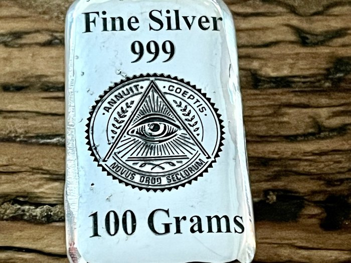 100 gram - Sølv 999 - Illuminati - No Reserve  (Ingen mindstepris)