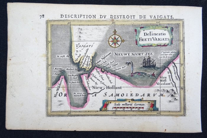 Asien - Rusland / Det Arktiske Hav / Vaygach Island / Sibirien; B. Langenes / P. Bertius / J. Hondius - Delineatio Freti Vaigats - 1601-1620