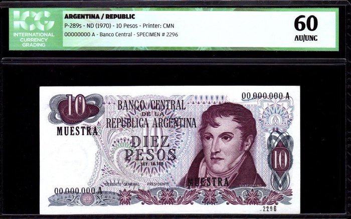 Argentina. - 10 Pesos - ND (1970) - Specimen - Pick 289s  (Ingen mindstepris)