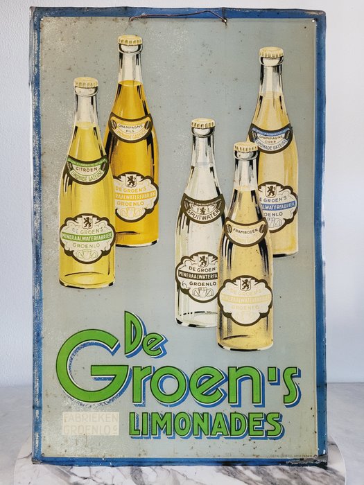 Zeldzaam Reclamebord, De Groen's Limonades, Adolf Chottel, 1938 - Tegn - Metal