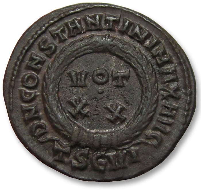 Romarriket Constantine I (AD 306-337) Follis Thessalonica mint circa 324 AD - D N CONSTANTINI MAX AVG - mintmark TSEVI -