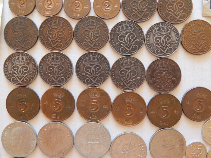 Sverige. A Lot of 87x Swedish Coins and Banknotes, including Silver  (Ingen mindstepris)