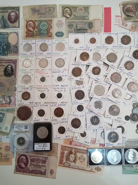 Verden. Collection of coins and banknotes 621 - 1960s  (Ingen mindstepris)