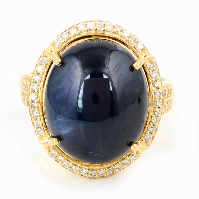 Ring - 14 karat Gulguld -  15.81ct. tw. Safir - Diamant