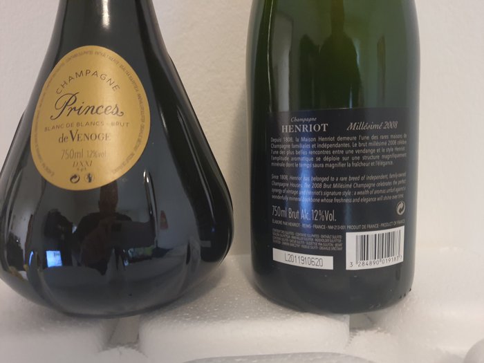 De Venoge, Princes Champagne Blanc de Blancs Brut  Hneriot Millesime 2008 - Champagne Brut - 2 Flasker (0,75 L)