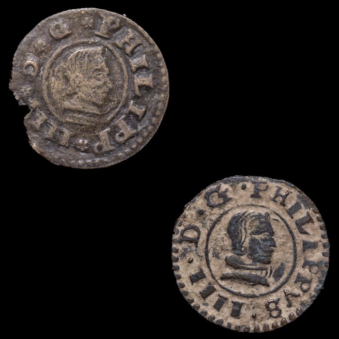 Spanien. Felipe IV (1621-1665). 8 Maravedís y 16 Marvedís. Sevilla (2 monedas)  (Ingen mindstepris)