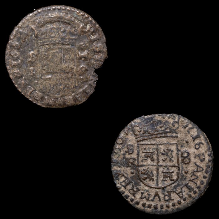 Spanien. Felipe IV (1621-1665). 8 Maravedís y 16 Marvedís. Sevilla (2 monedas)  (Ingen mindstepris)