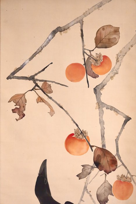 Hanging Scroll - Persimmon and Crow - Kado 華堂 - Japan  (Ingen mindstepris)