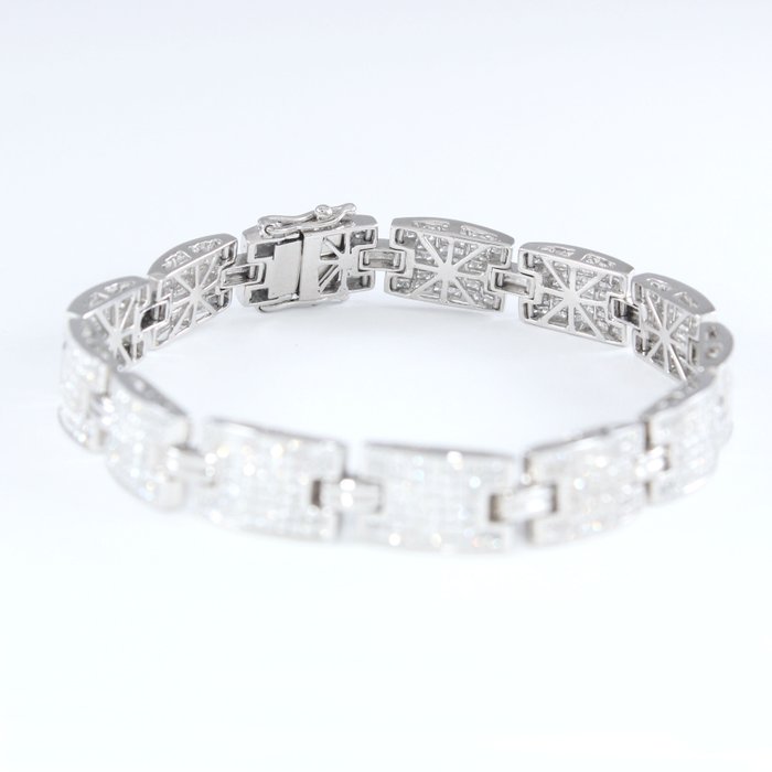 Armbånd - 14 karat Hvidguld -  10.88ct. tw. Diamant (Natur) - Sammenkædet fleksibelt armbånd