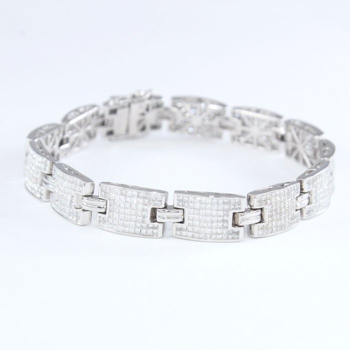 Armbånd - 14 karat Hvidguld -  10.88ct. tw. Diamant (Natur) - Sammenkædet fleksibelt armbånd