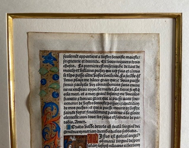 Unbekannt - Schriftseite aus franz. Stundenbuch "Verkündigung" - 1506