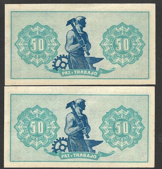 Spanien. - Consejo de Asturias y Leon -2 x  50 Centimos- Consecutives 1937 - Pick S-603