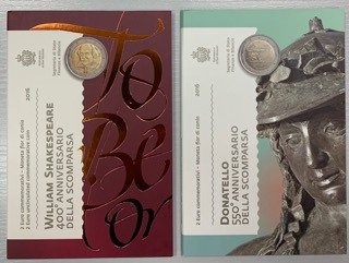 San Marino. 2 Euro 2016 "Shakespeare" + "Donatello" (2 pièces)  (Ingen mindstepris)